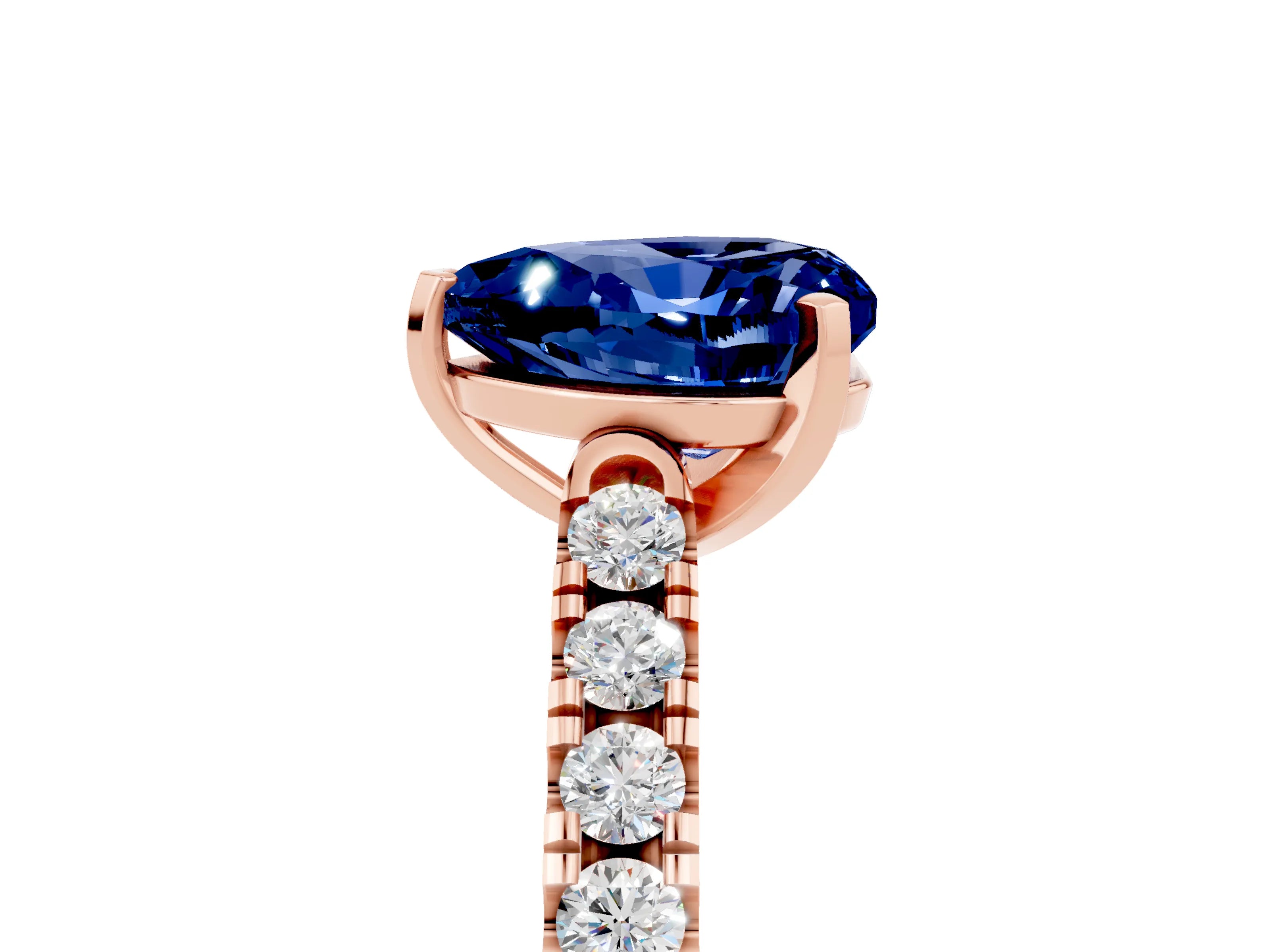 Rose gold Heart Cut {stone} Solitaire Ring with Pavé Band and Four Prong Setting_5