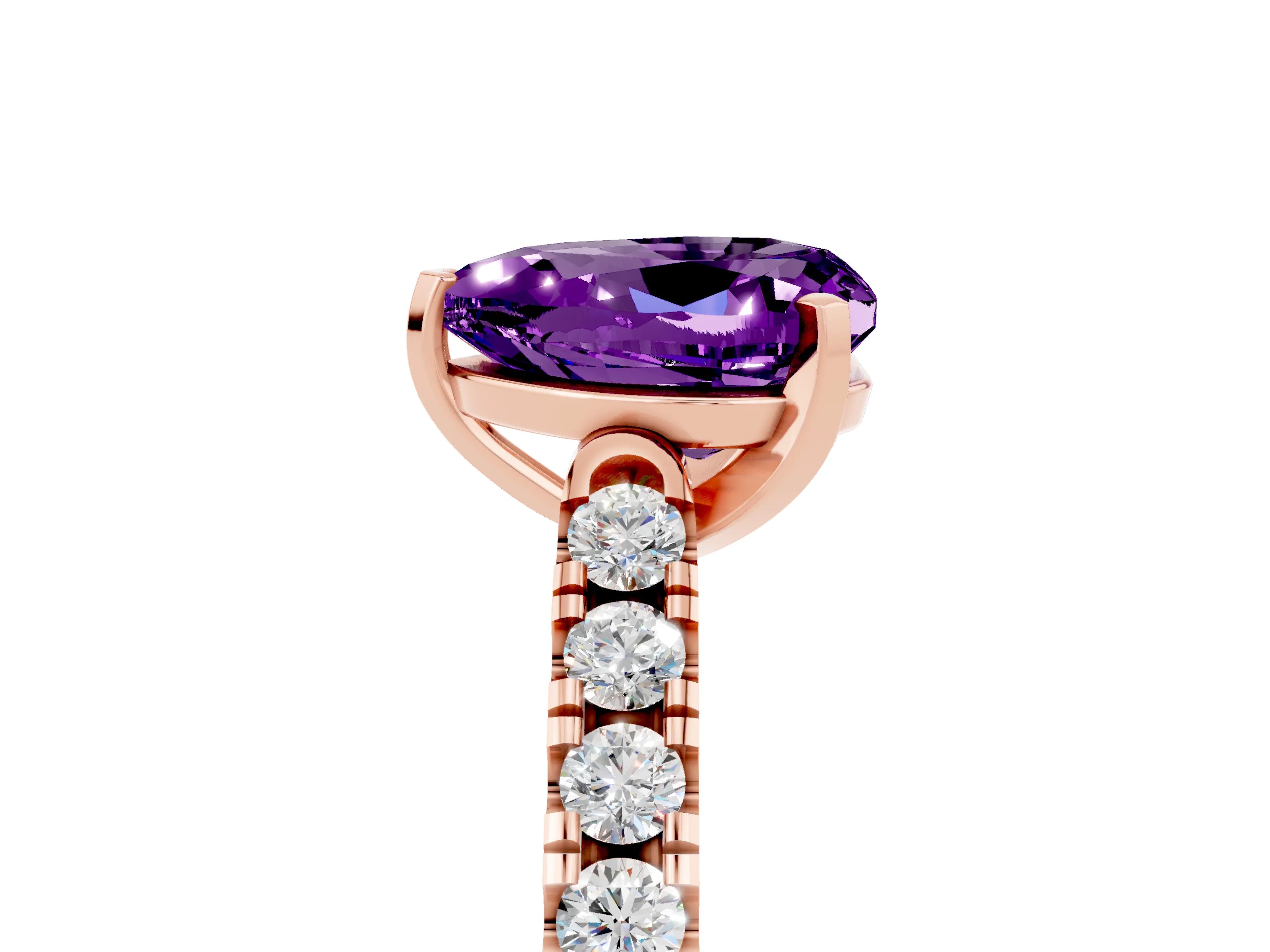 Rose gold Heart Cut {stone} Solitaire Ring with Pavé Band and Four Prong Setting_5