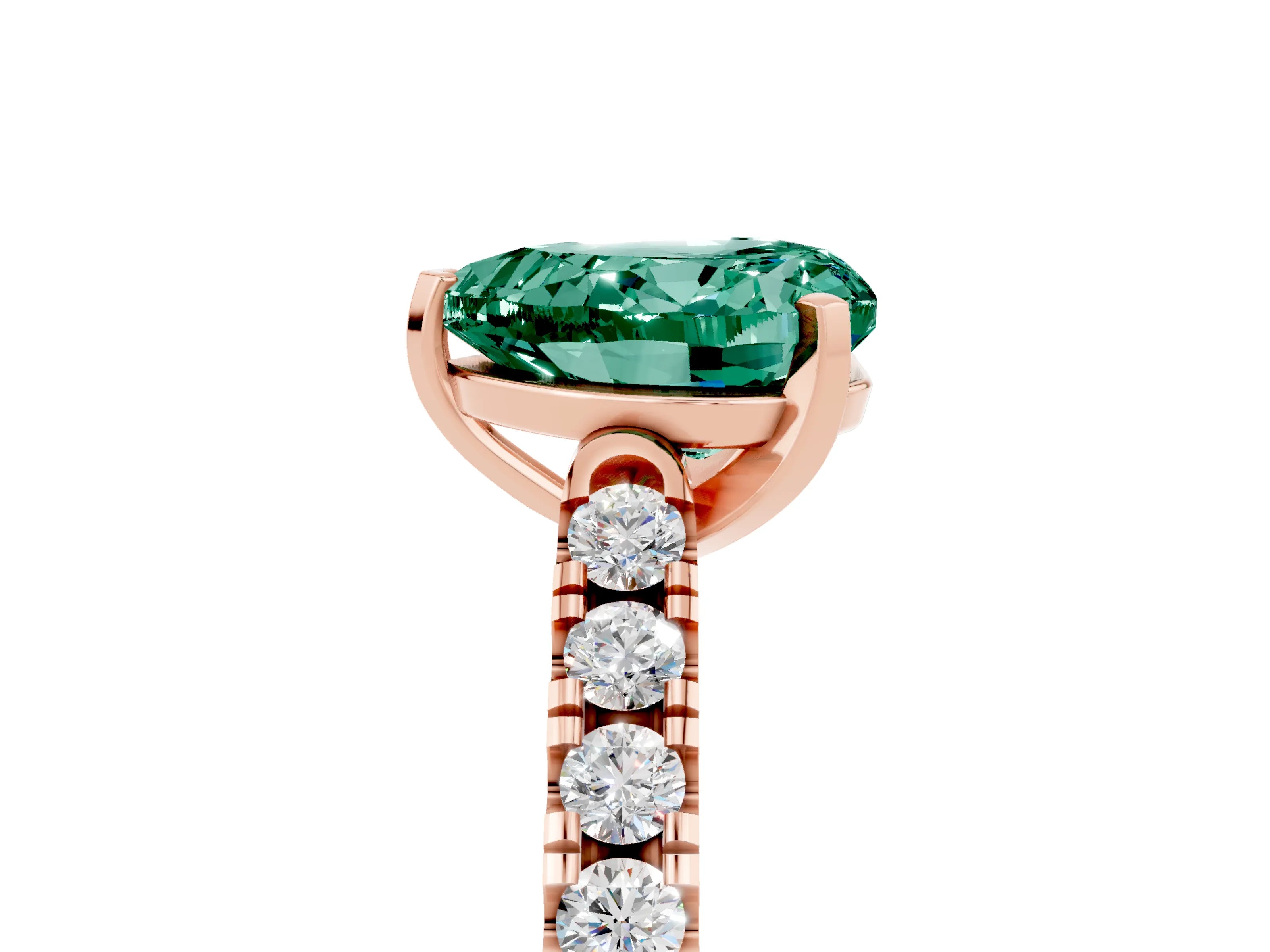 Rose gold Heart Cut {stone} Solitaire Ring with Pavé Band and Four Prong Setting_5