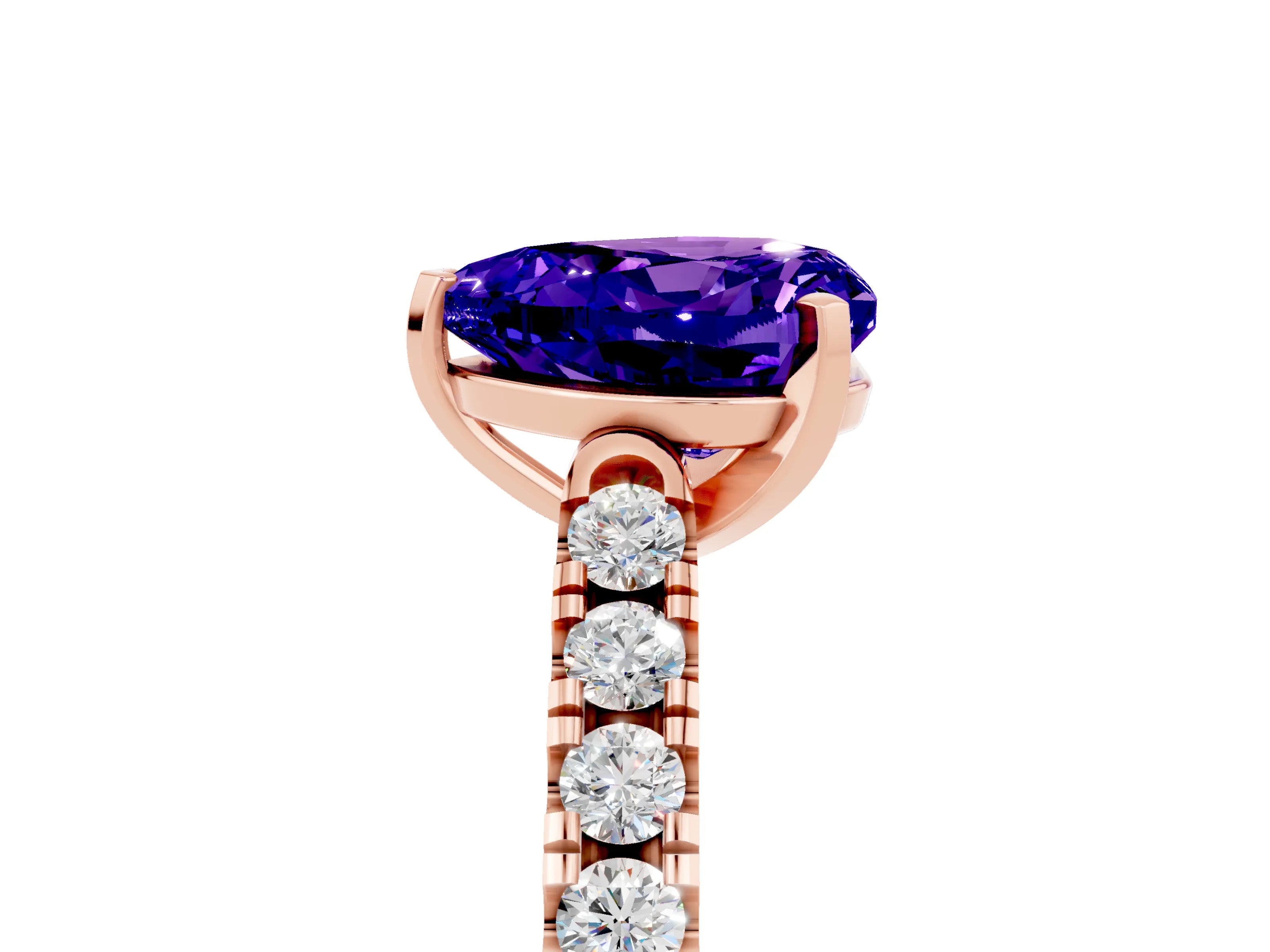 Rose gold Heart Cut {stone} Solitaire Ring with Pavé Band and Four Prong Setting_5