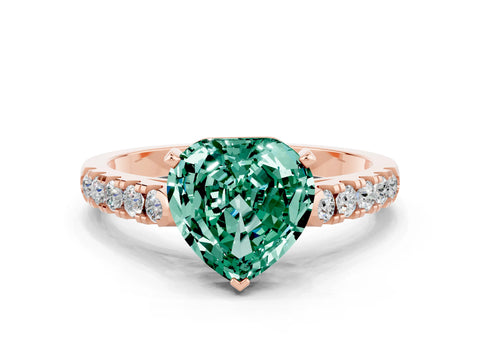 Rose gold Heart Cut {stone} Solitaire Ring with Pavé Band and Four Prong Setting
