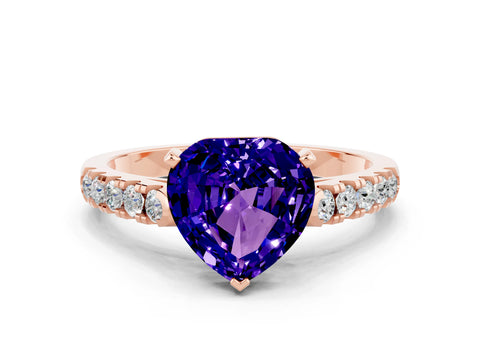 Rose gold Heart Cut {stone} Solitaire Ring with Pavé Band and Four Prong Setting