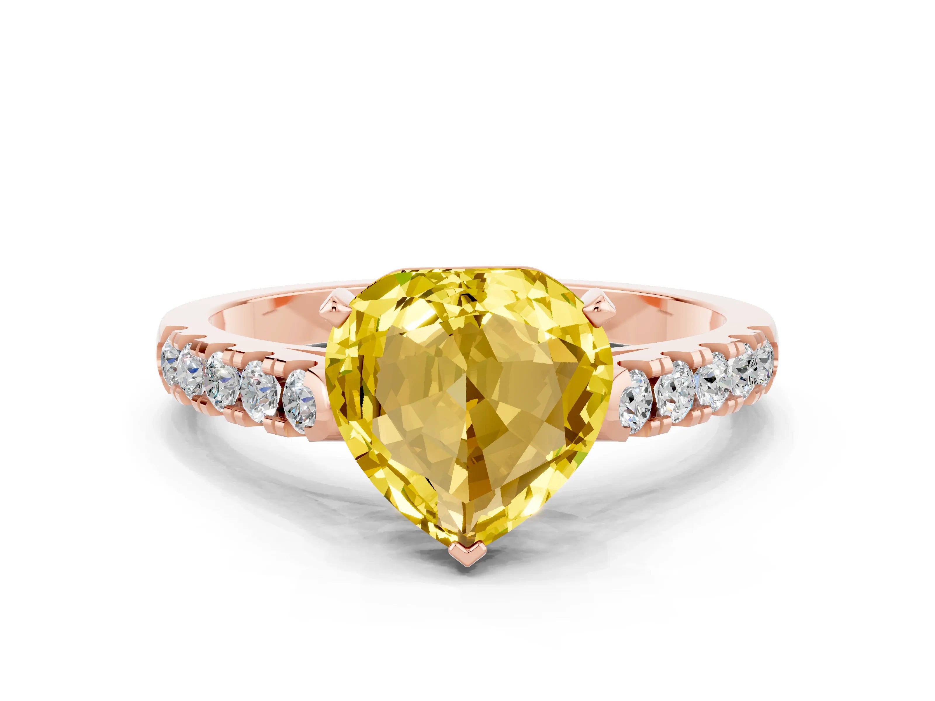 Rose gold Heart Cut {stone} Solitaire Ring with Pavé Band and Four Prong Setting