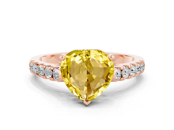 Rose gold Heart Cut Yellow Sapphire Pavé Band Solitaire Ring with Prong Setting