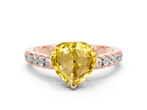 Rose gold Heart Cut {stone} Solitaire Ring with Pavé Band and Four Prong Setting