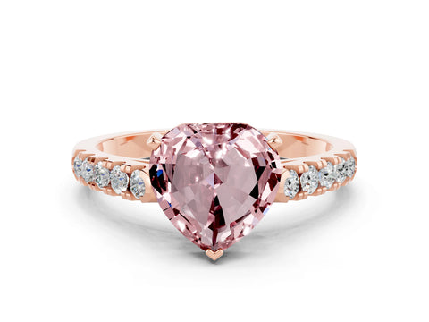 Rose gold Heart Cut {stone} Solitaire Ring with Pavé Band and Four Prong Setting