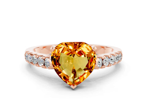 Rose gold Heart Cut {stone} Solitaire Ring with Pavé Band and Four Prong Setting