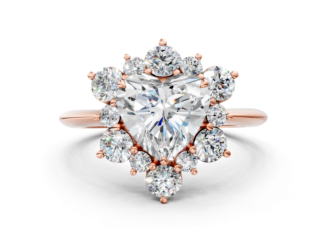 Rose gold Heart Diamond Cluster Halo Ring with Solitaire Band and Four-Prong Setting_19