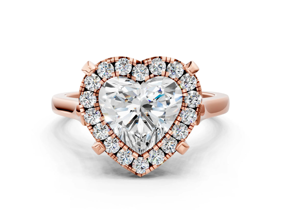 Rose gold Heart Diamond Cluster Halo Solitaire with Four-Prong Setting_94