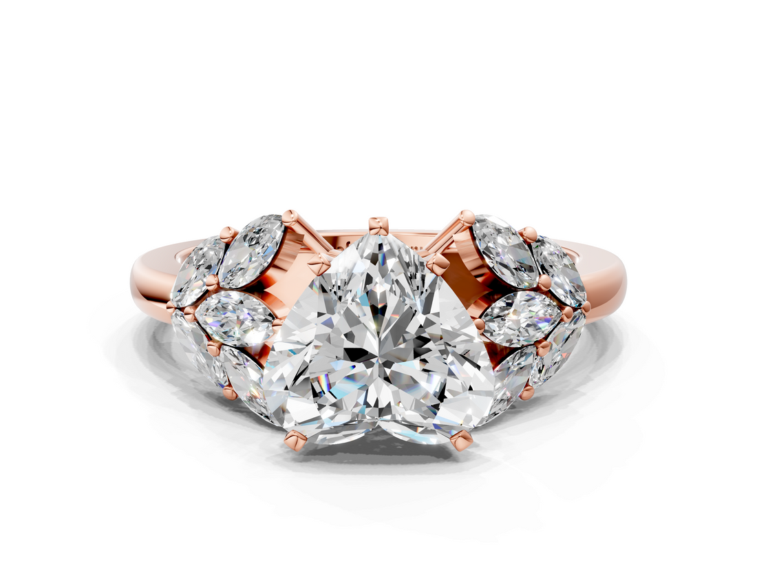 Rose gold Heart Diamond Cluster Leaf Design Ring with Prong Setting_71