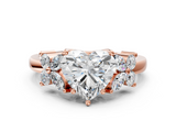Rose gold Heart Diamond Floral Cluster Ring with Solitaire Band and Prong Setting_59