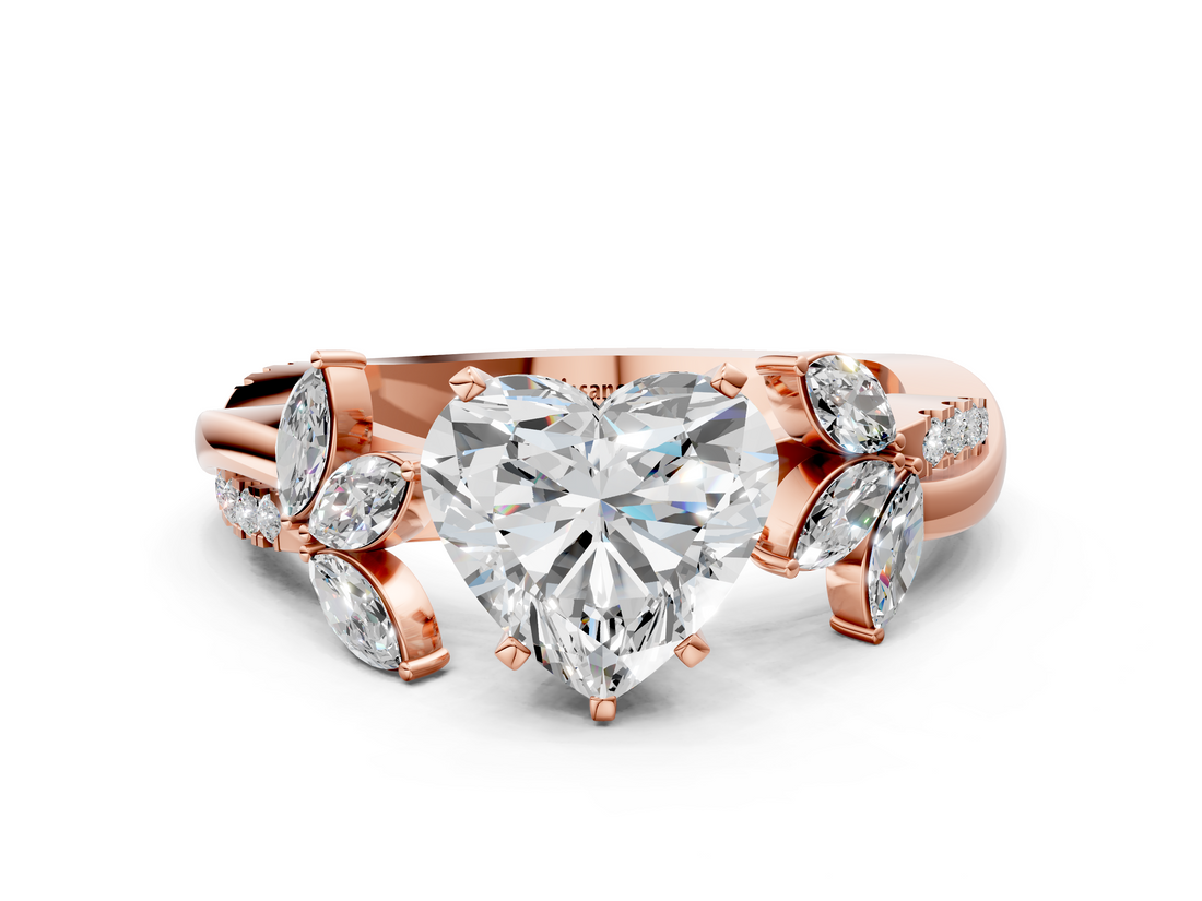 Rose gold Heart Diamond Floral Vine Solitaire Engagement Ring_4