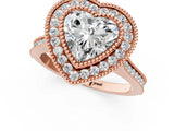 Rose gold Heart Diamond Halo Ring with Milgrain Frame and Pavé Band 1