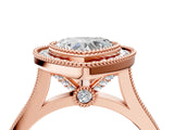 Rose gold Heart Diamond Halo Ring with Milgrain Frame and Pavé Band 4
