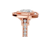 Rose gold Heart Diamond Halo Ring with Milgrain Frame and Pavé Band 5