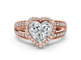 Rose gold Heart Diamond Halo Ring with Split Shank Pavé Band and Four-Prong Setting_6