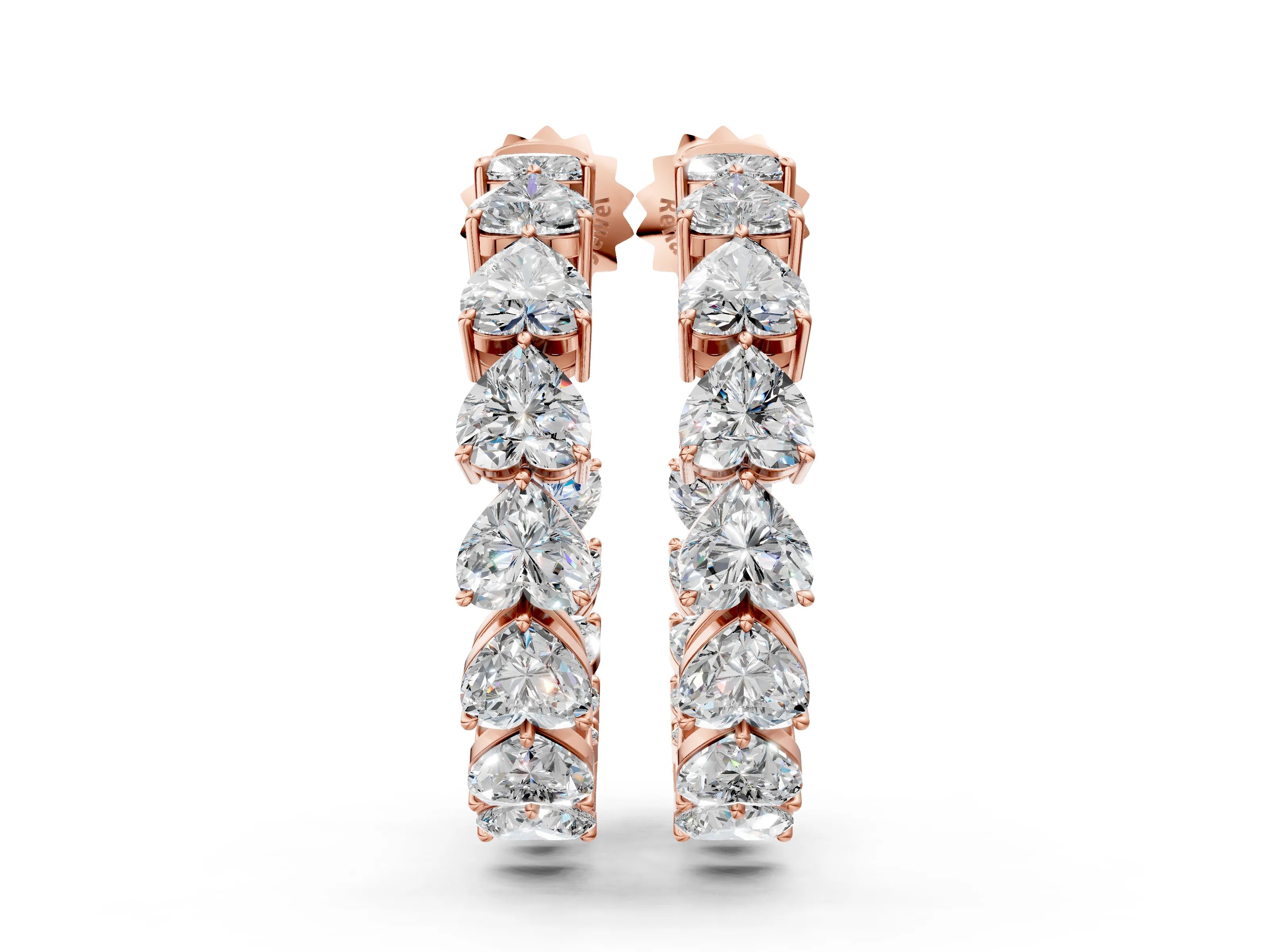Rose gold Heart Diamond Huggie Hoop Earrings