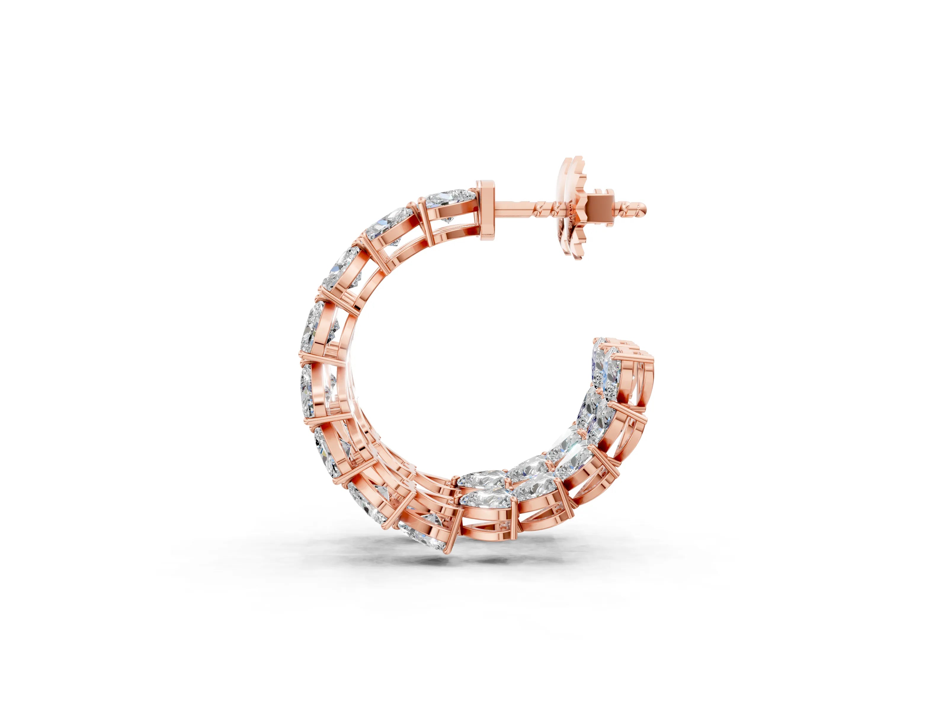 Rose gold Heart Diamond Huggie Hoop Earrings_1