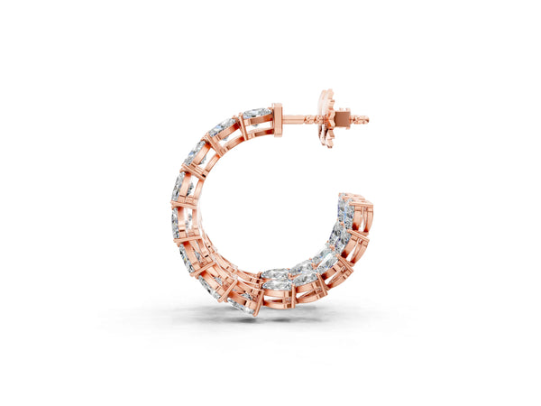 Rose gold Heart Diamond Huggie Hoop Earrings