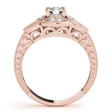 Rose gold Heart Diamond Milgrain Marquise Filigree Engagement Ring with Prong Setting 2