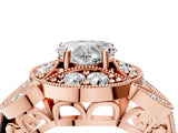 Rose gold Heart Diamond Milgrain Marquise Filigree Engagement Ring with Prong Setting_10