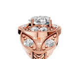 Rose gold Heart Diamond Milgrain Marquise Filigree Engagement Ring with Prong Setting_11