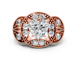 Rose gold Heart Diamond Milgrain Marquise Filigree Engagement Ring with Prong Setting_6