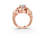 Rose gold Heart Diamond Milgrain Marquise Filigree Engagement Ring with Prong Setting_9