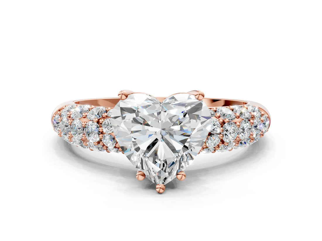 Rose gold Heart Diamond Pavé Band Solitaire Ring with Four-Prong Setting_46