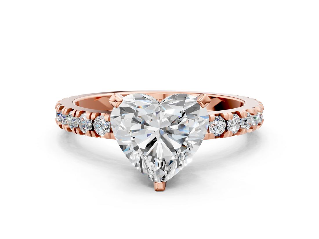Rose gold Heart Diamond Pavé Band Solitaire with Four-Prong Setting_187