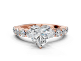 Rose gold Heart Diamond Pavé Band Solitaire with Four-Prong Setting_25