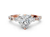 Rose gold Heart Diamond Prong Set Engagement Ring with Pave Band_186