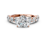Rose gold Heart Diamond Prong Setting with Side Stones on a Pave Band_146