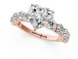 Rose gold Heart Diamond Prong Setting with Side Stones on a Pave Band_147