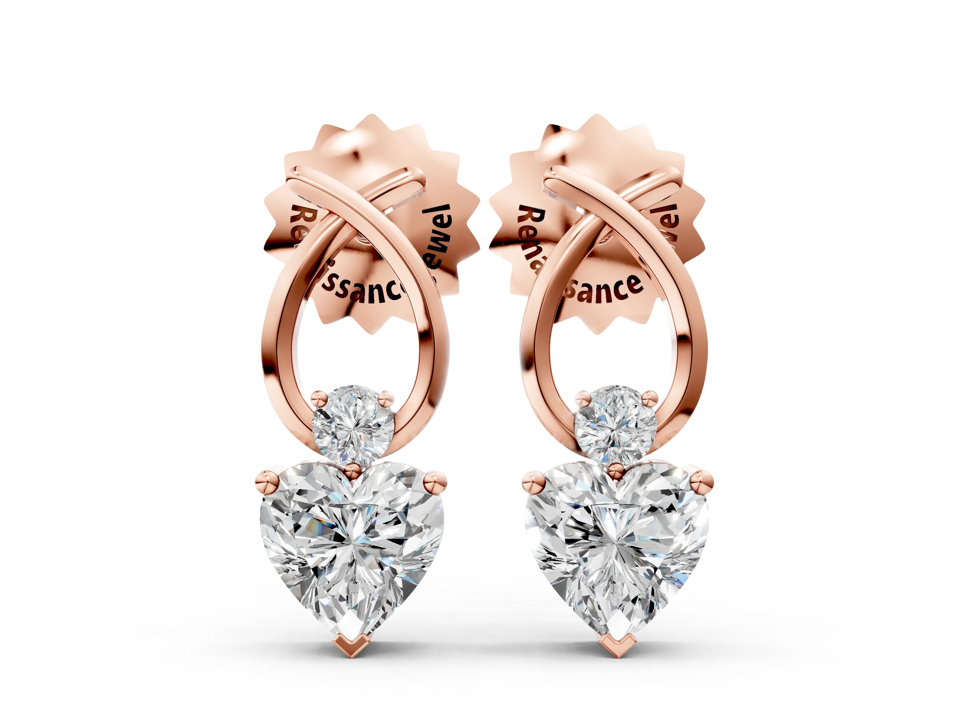 Rose gold Heart Diamond Ribbon Drop Earrings with Diamond Accent