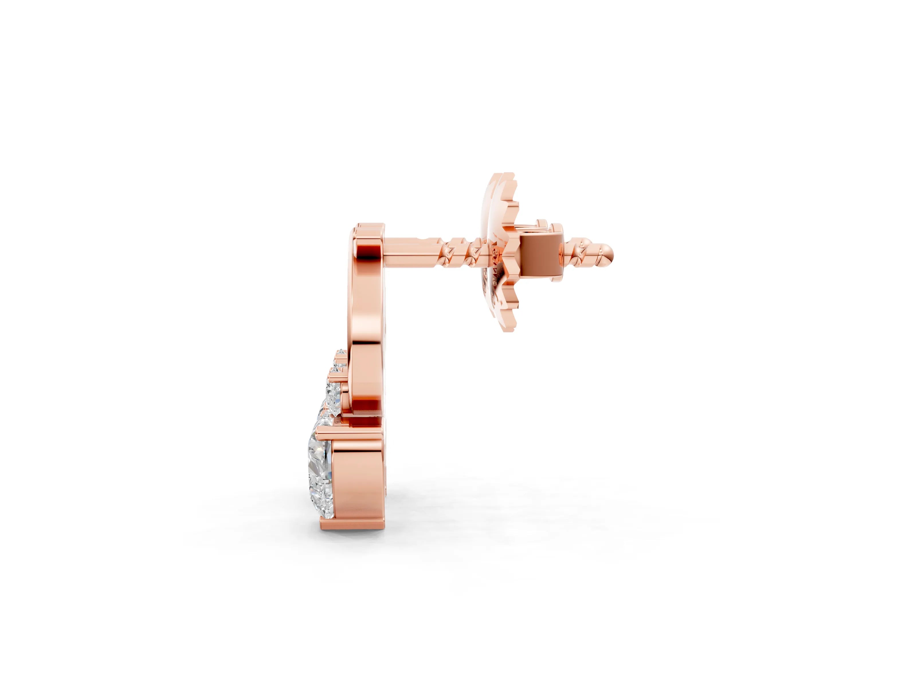 Rose gold Heart Diamond Ribbon Drop Earrings with Diamond Accent_1