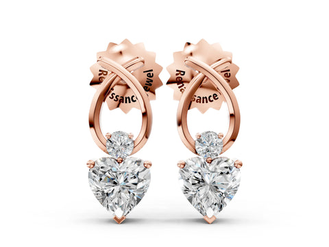 Rose gold Heart Diamond Ribbon Drop Earrings with Diamond Accent