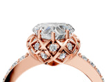 Rose gold Heart Diamond Solitaire Ring with Shared Prong Pavé Band_58