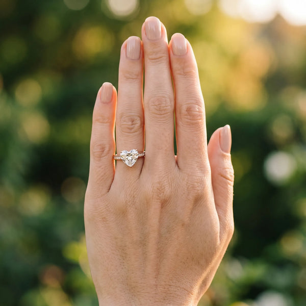 Rose gold Heart Diamond Solitaire with Pave Band and Six-Prong Setting