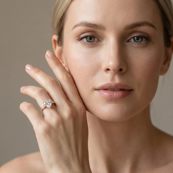 Rose gold Heart Diamond Solitaire with Pave Band and Six-Prong Setting