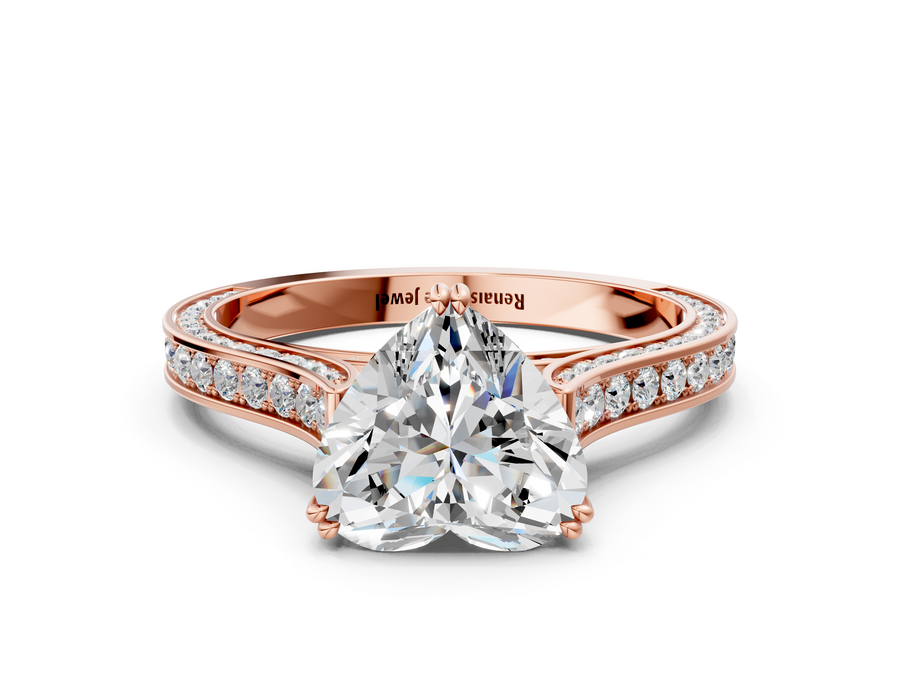 Rose gold Heart Diamond Solitaire with Pave Band and Six-Prong Setting