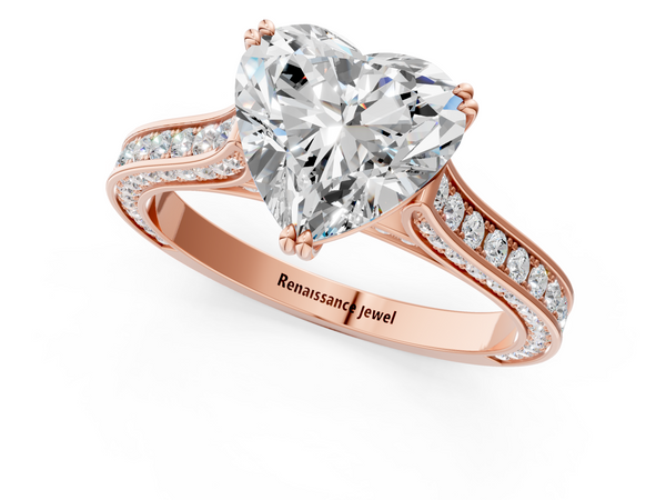 Rose gold Heart Diamond Solitaire with Pave Band and Six-Prong Setting