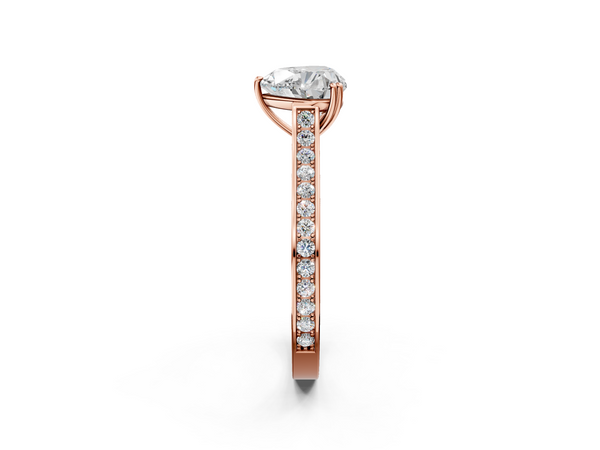 Rose gold Heart Diamond Solitaire with Pave Band and Six-Prong Setting
