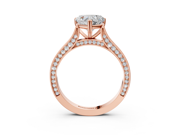 Rose gold Heart Diamond Solitaire with Pave Band and Six-Prong Setting