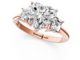 Rose gold Heart Diamond Three-Stone Ring with Trapezoid Side Stones and Prong Setting_25