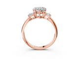 Rose gold Heart Diamond Three-Stone Ring with Trapezoid Side Stones and Prong Setting_27