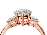 Rose gold Heart Diamond Three-Stone Ring with Trapezoid Side Stones and Prong Setting_28