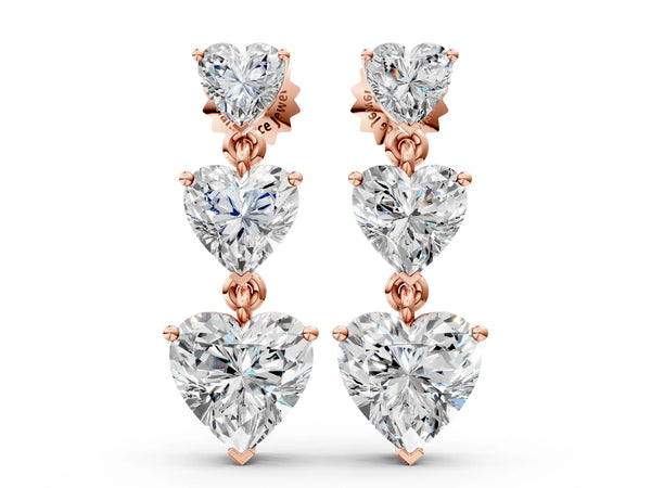 Rose gold Heart Diamond Triple Drop Earrings
