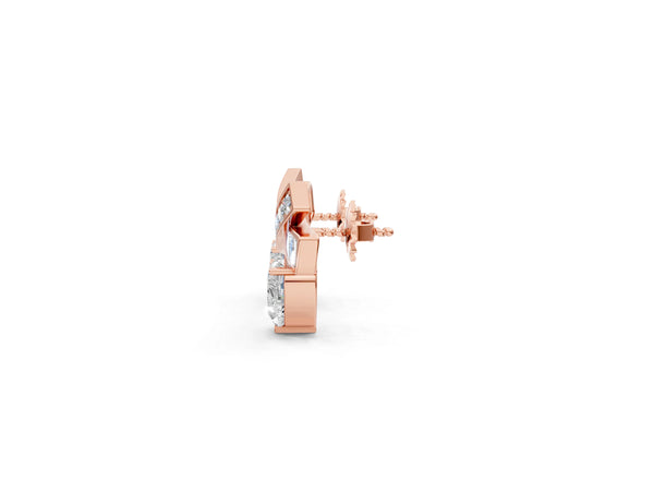 Rose gold Heart Diamond X Stud Earrings with Baguette and Round Accents