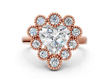 Rose gold Heart Halo Diamond Cluster Engagement Ring with Milgrain Bezel Setting and Solitaire Band_63
